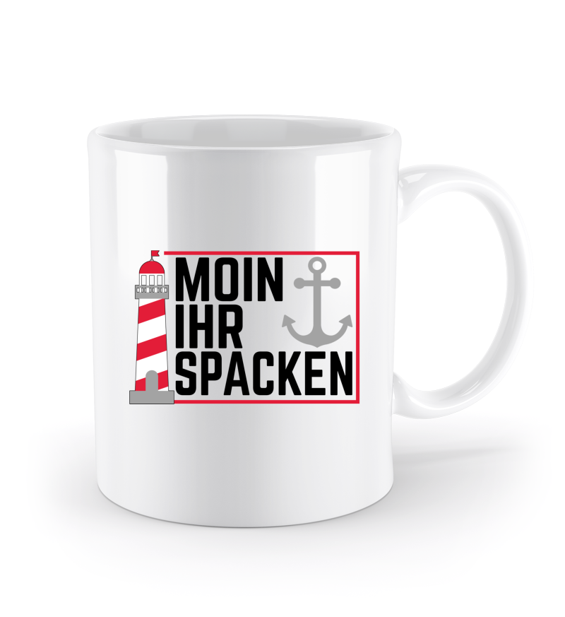 Pagma Druck Tasse 'Moin Ihr Spacken' – 330 Ml, Keramik, Beidseitig Bedruckt, Spülmaschinenfest